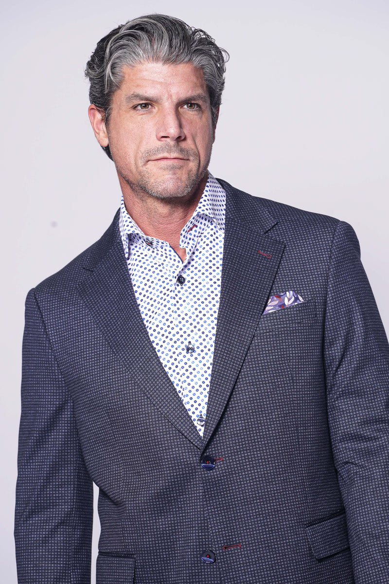 Welland Sport Coat – Navy Tonal Microcheck Stretch Knit 7 Downie St.