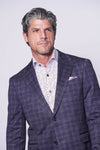 Cedarvale Sport Coat – Navy Printed Stretch Knit with Brown Check 7 Downie St.