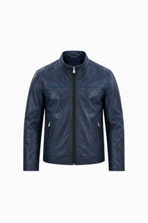Lucio Leather Jacket - Midnight Blue