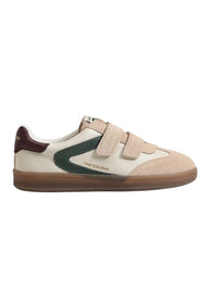 Side view of Talia Slip On Sneaker in ivory haze leather with double Velcro straps and platform sole