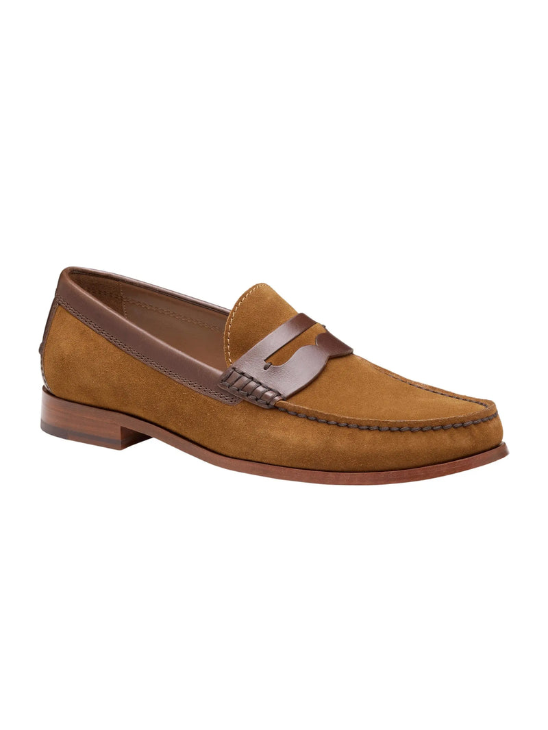 Baldwin Penny Loafer - Snuff Waxed English Suede/Brown Full Grain Leather Johnston & Murphy