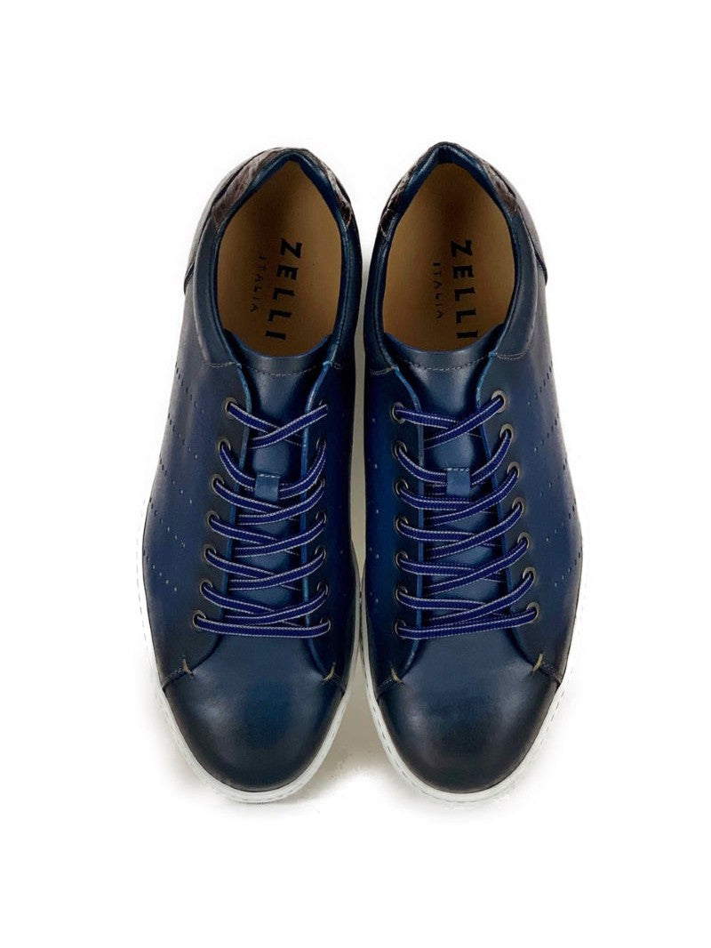 Russo Calfskin & Crocodile Sneakers Navy