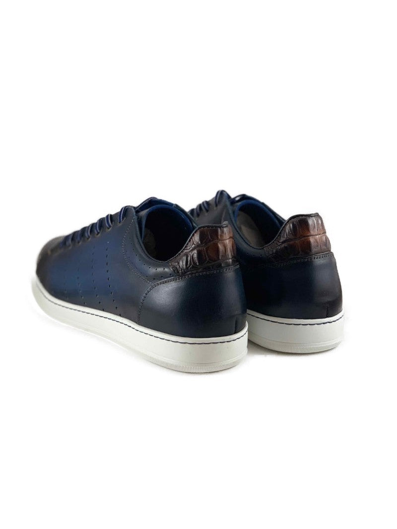 Russo Calfskin & Crocodile Sneakers Navy