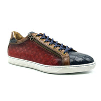 RED BREZZA Calfskin & Embossed Crocodile Sneaker