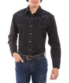 Rose Embroidered Rockabilly Shirt - Black