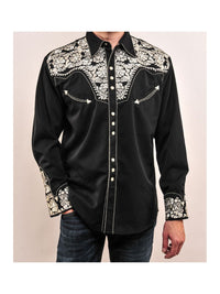 Floral Embroidered Rockabilly Shirt - Silver