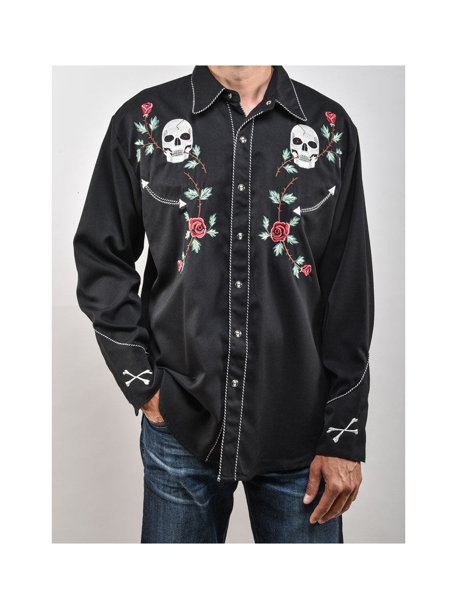 Vintage shops scully western rockabilly punk skull roses embroidered dress shirt