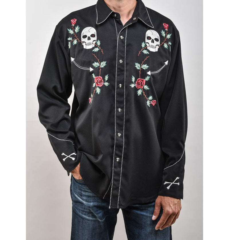 Skull & Roses Embroidered Rockabilly Shirt