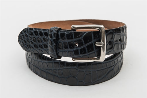 Embossed Crocodile Belt - Black & Blue