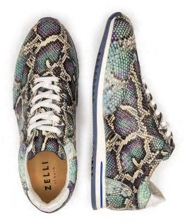 Peri Python Embossed Calfskin Sneakers Multi Blue